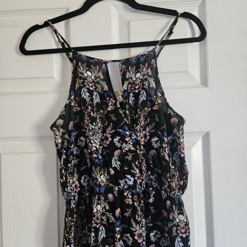 Pink Rose Black Floral Maxi Dress with Spaghetti Straps - Picture 3 of 3